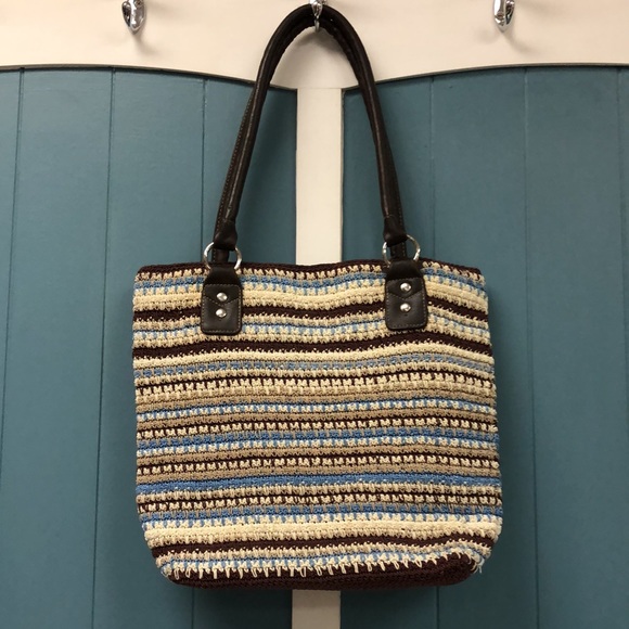 Handbags - Crochet knit purse‎ ivory brown crochet purse granny core 12” shoulder bag